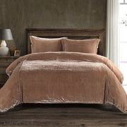 Stella - Queen Faux Silk Velvet Duvet Cover Set (Set of 3) - Dusty Rose