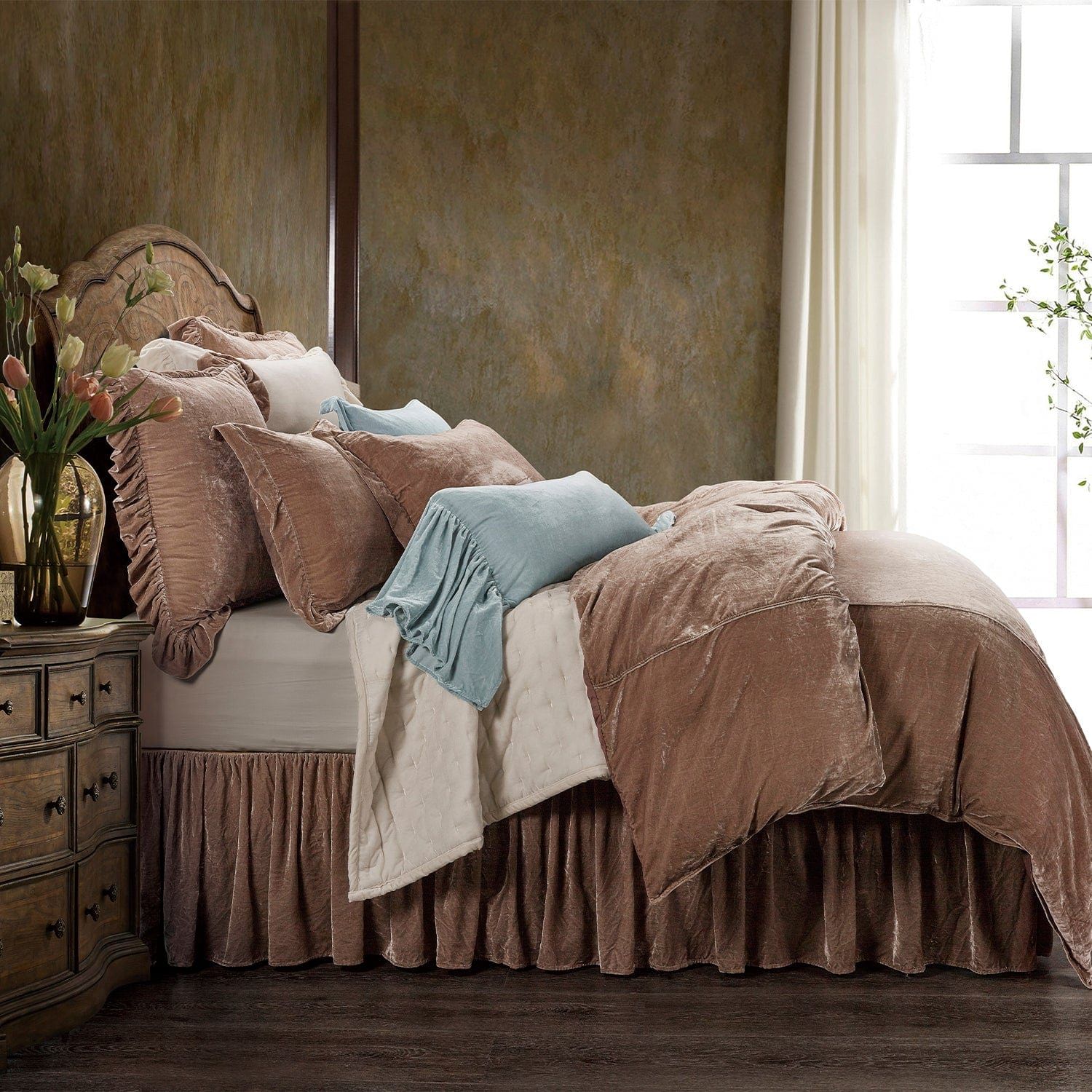 Stella - Queen Faux Silk Velvet Duvet Cover Set (Set of 3) - Dusty Rose
