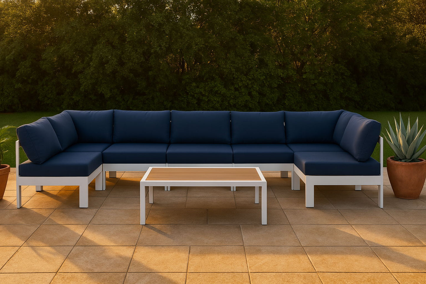 Nizuc - Outdoor Patio 7 Piece Modular Sectional With White Frame