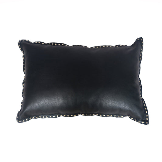 Genuine Leather - Euro Soft Studded Flanged Pillow - Midnight Black