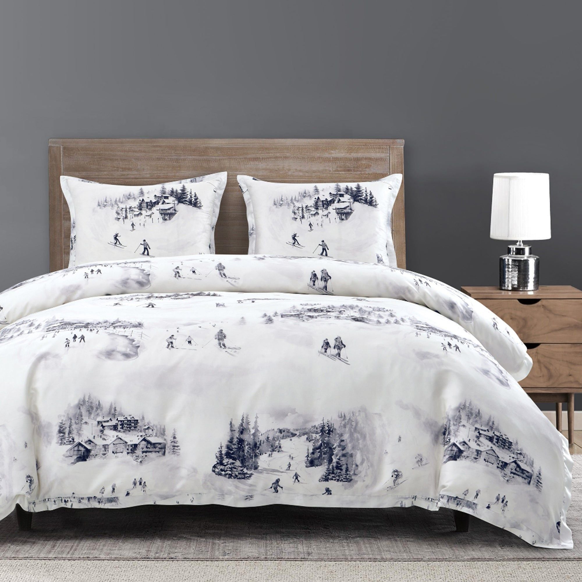 Ski Life - Queen Eucalyptus Duvet Cover Set (Set of 3) - Gray