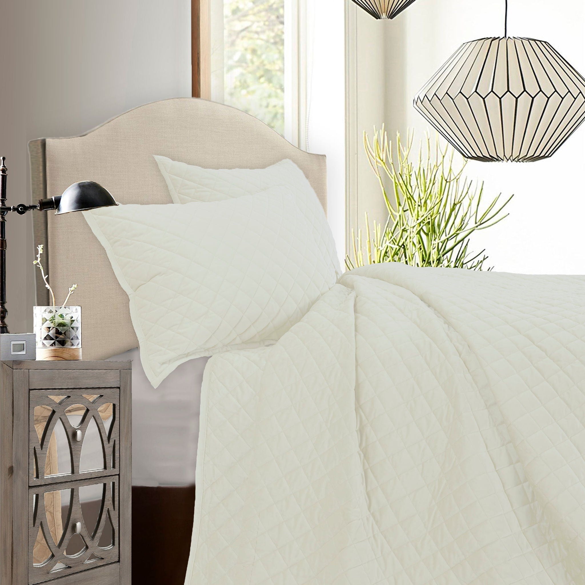 Velvet Diamond - Full/Queen Quilt Set (Set of 3) - Cream