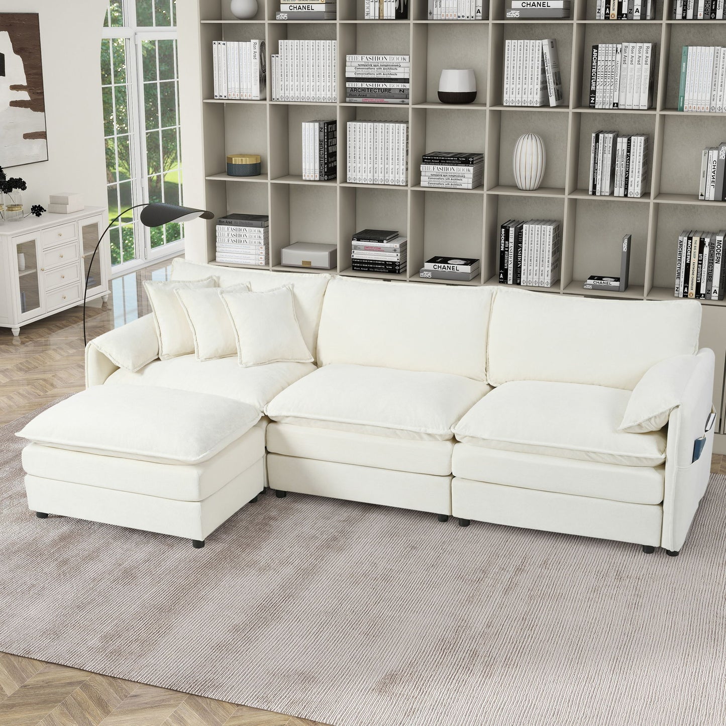 Modern Comfy Deep Seat Modular Sectional Sofa Cloud Couch With Ottoman