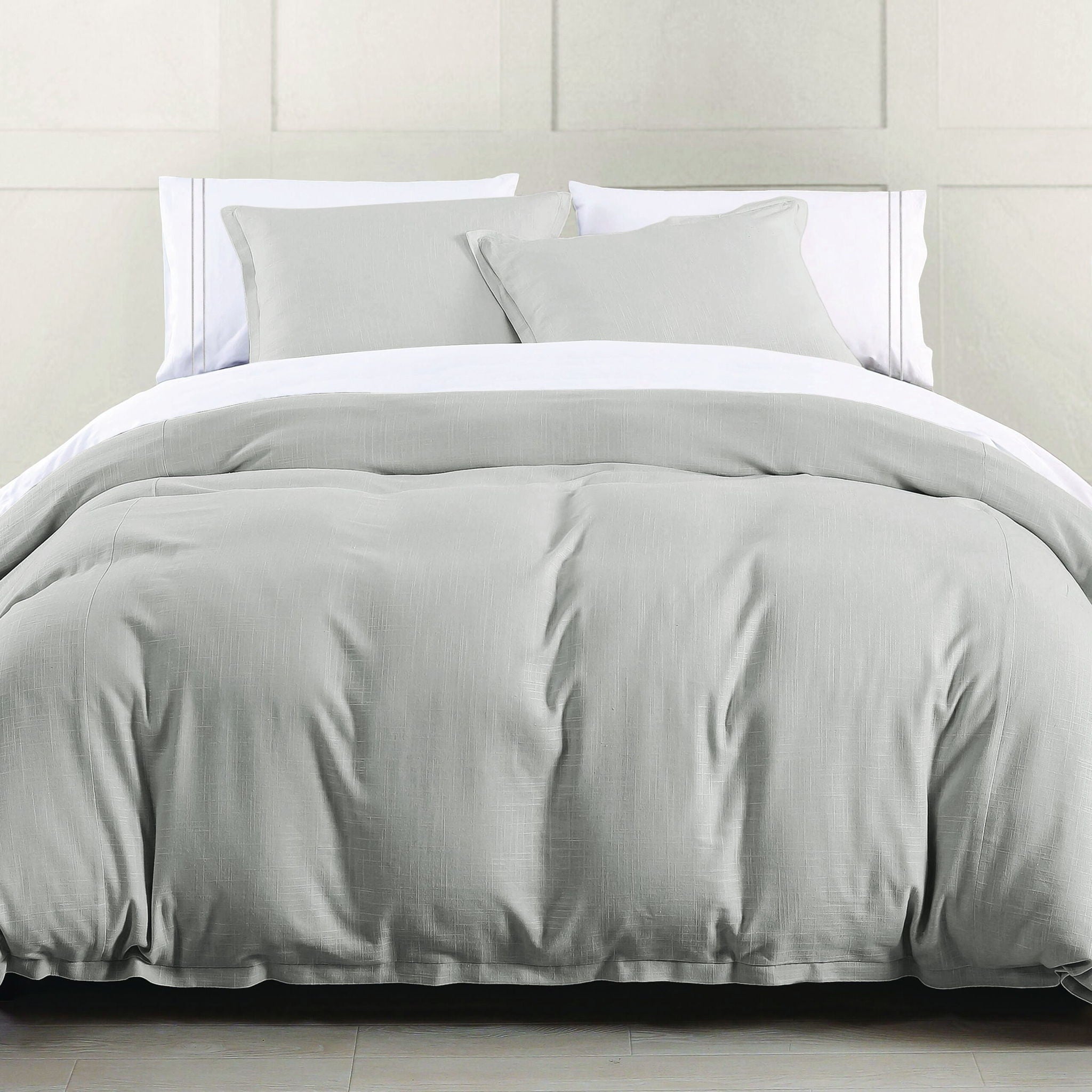 Hera - Queen Washed Linen Flange Duvet Cover - Light Gray