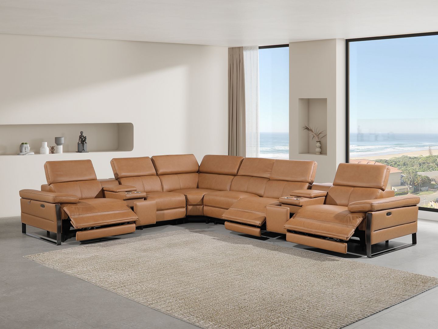 1246 - 8-Piece L-Shaped Modular Power Reclining Sectional With 3 Power Recliners And Power Headrests