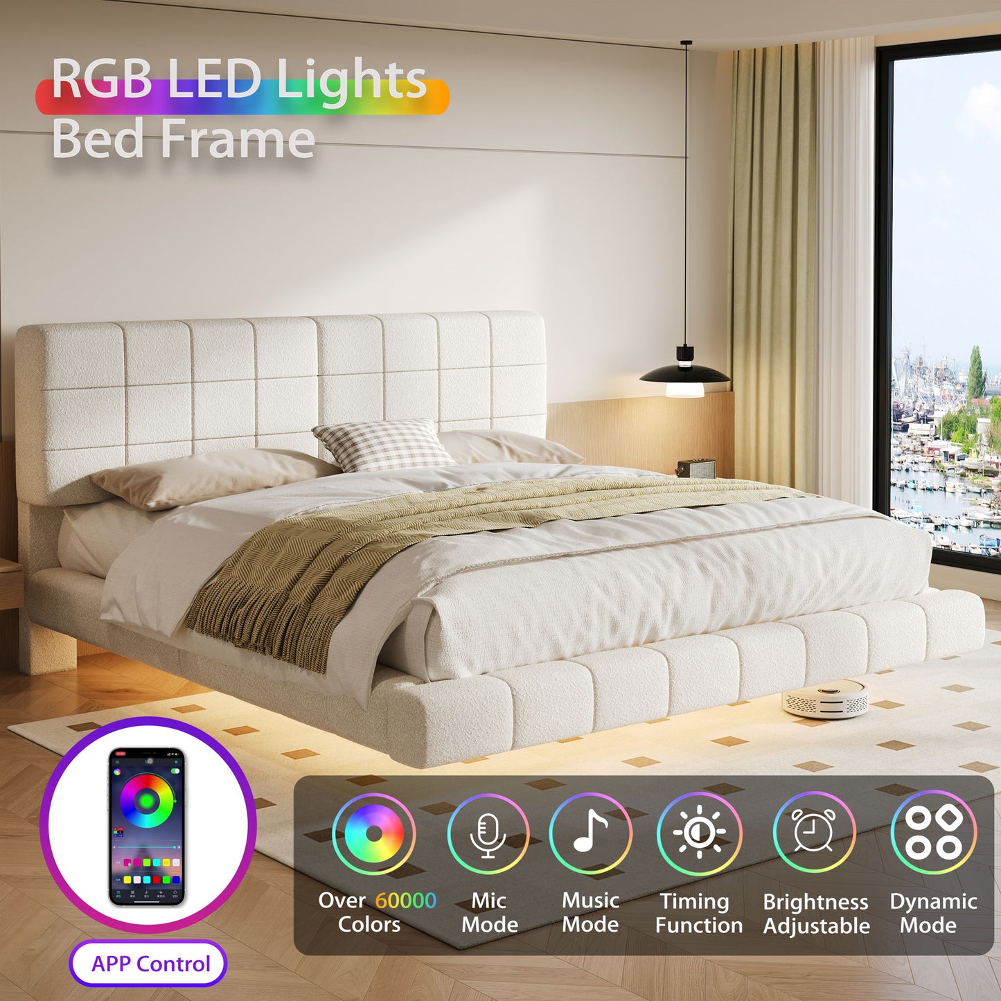 Floating Bed With Light, Soft Touch Surface