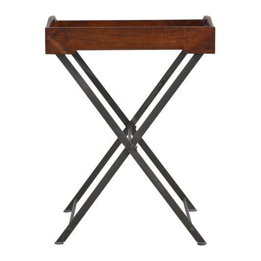 Tray With Cross Iron Base - Brown / Steel Gray