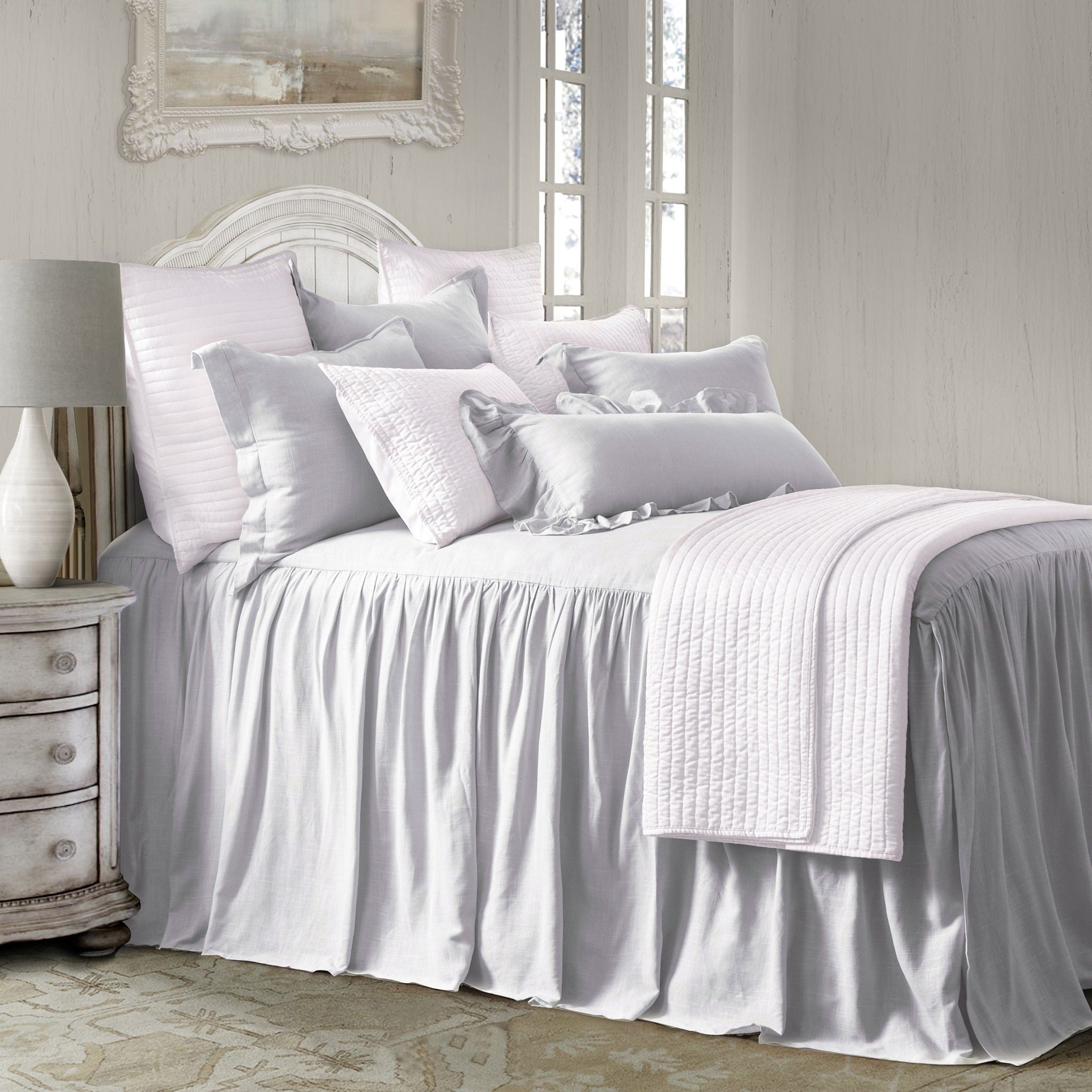 Luna - Full Washed Linen Bedspread Set (Set of 3) - Light Gray
