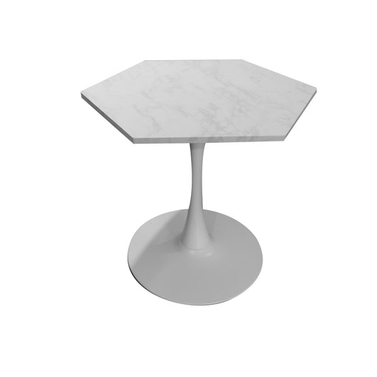 Hexagonal Coffee Table With Printed Marble Top And Base - White Marble