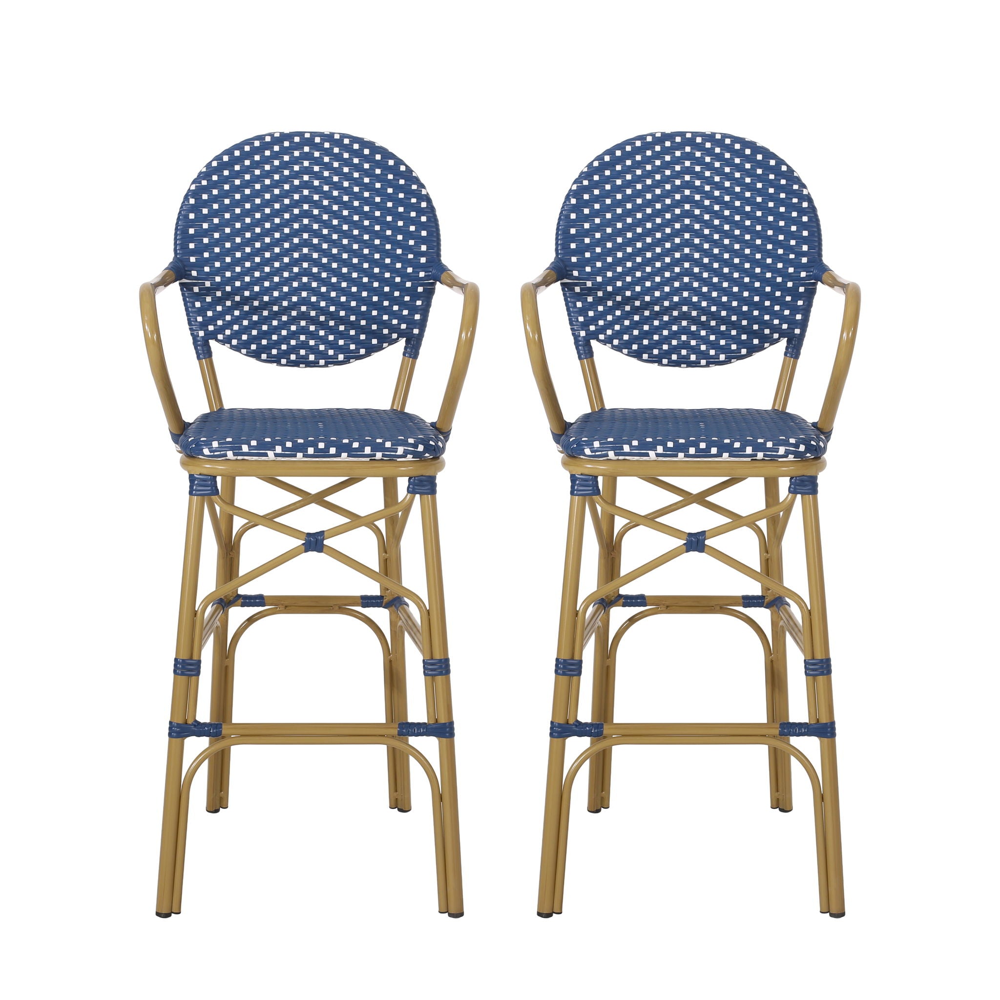 Outdoor Wicker And Aluminum French Barstools (Set of 2)
