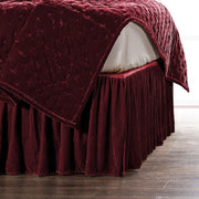Stella - King Faux Silk Velvet Bed Skirt - Garnet Red