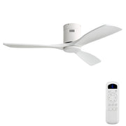 52" Flush Mount Ceiling Fan With Remote, No Light, 3 Blades, 6 Speed DC Motor For Indoor Patio - White