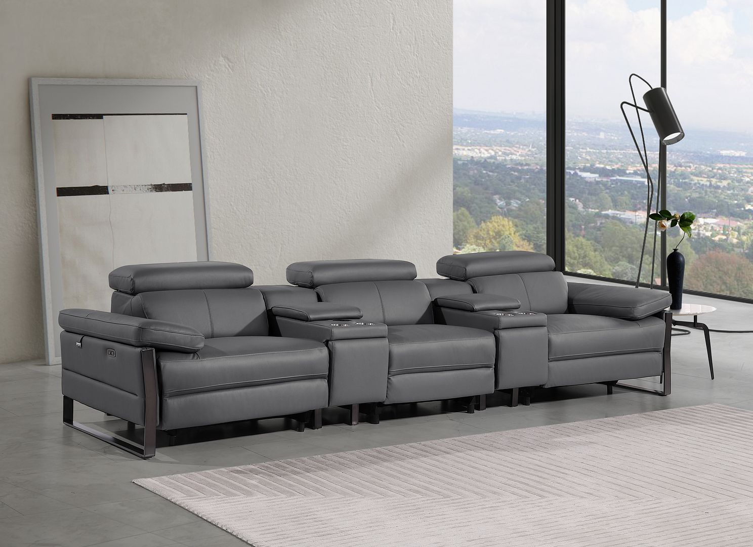 1246 - Modular Power Triple Reclining Dual Console Sofa With Power Reclining Headrests