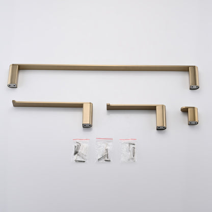 4 Pieces Bathroom Hardware Set Single Towel Bar, Towel Holder, Toilet Paper Holder, Stainless Steel - Brushed Gold
