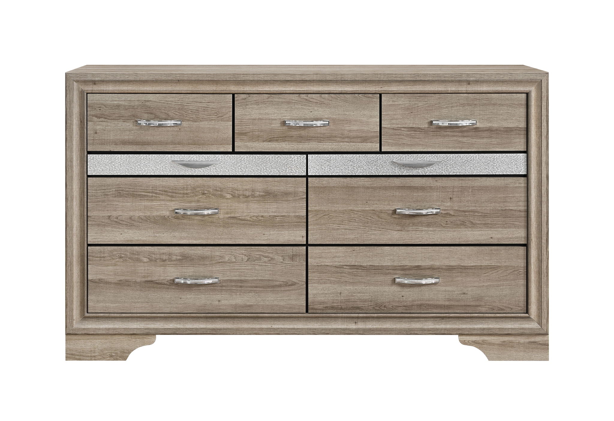 Seville - 5 Piece King Bedroom Set (Bed, Dresser & Mirror, Nightstand, Chest) - Brown / Natural