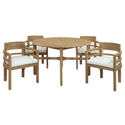 5 Piece Round Patio Table & Cushioned Armrest Chairs, Outdoor Dining Set With Umbrella Hole