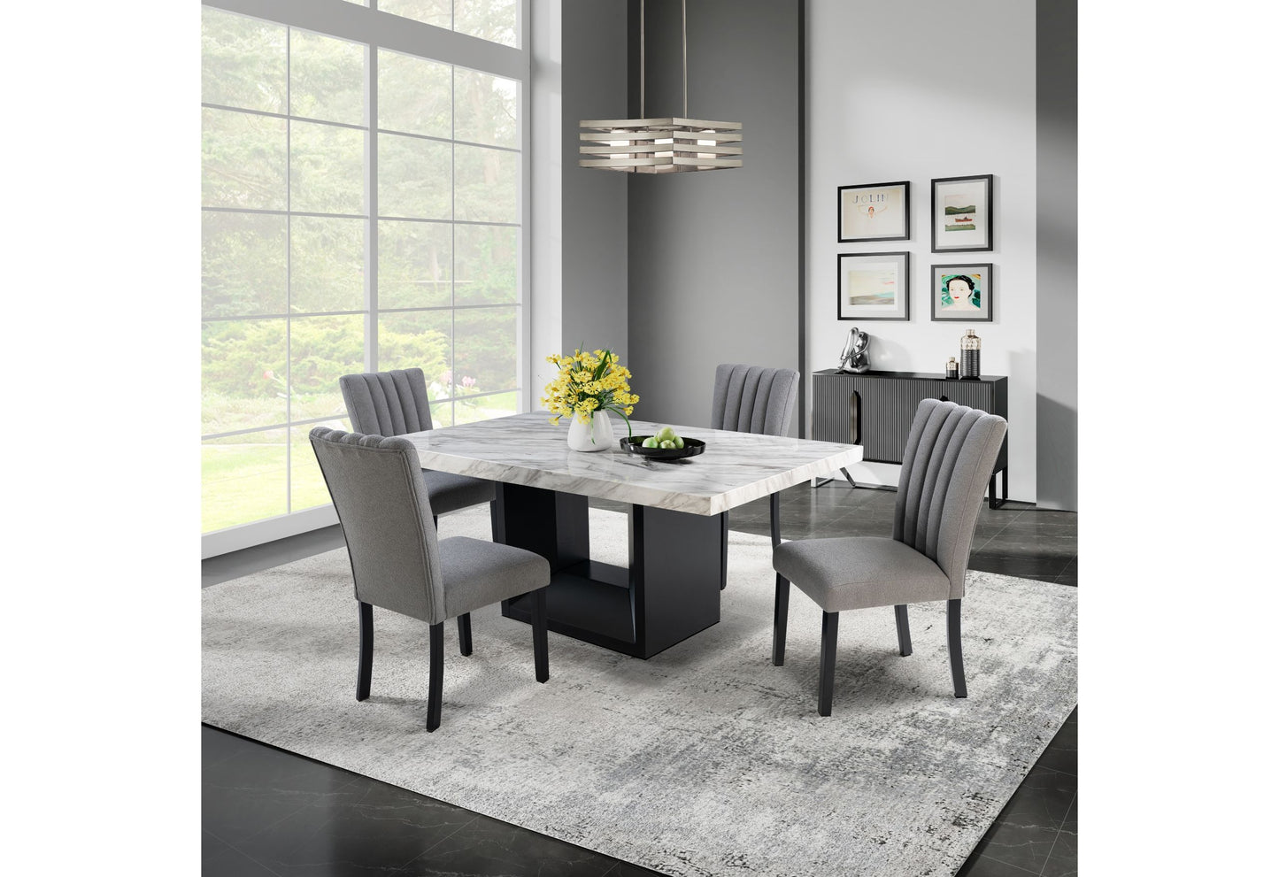 D02DT-BLK+D8685DC-GRY - Dining Table And Four Dining Chairs - Black / Gray