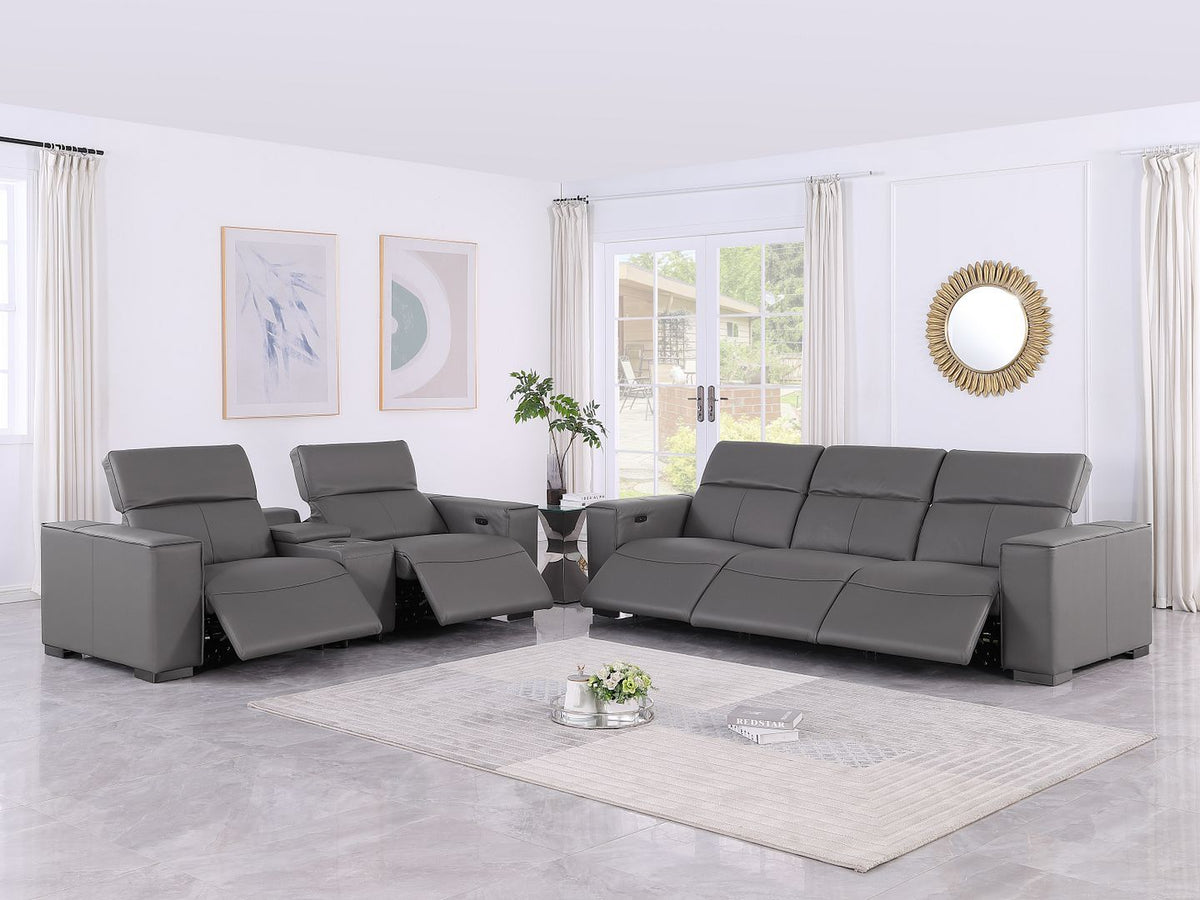 1208 - Leather Reclining Set (Sofa & Loveseat With 5 Power Recliners)