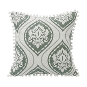Belmont - Graphic Printed Pom Trimmed Throw Pillow - Green / White