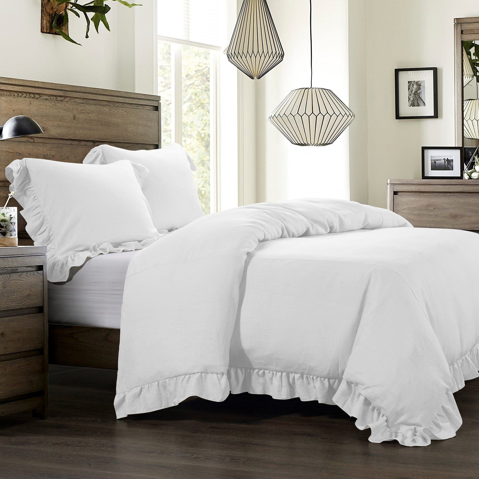 Lily - King Washed Linen Comforter Set (Set of 3) - White