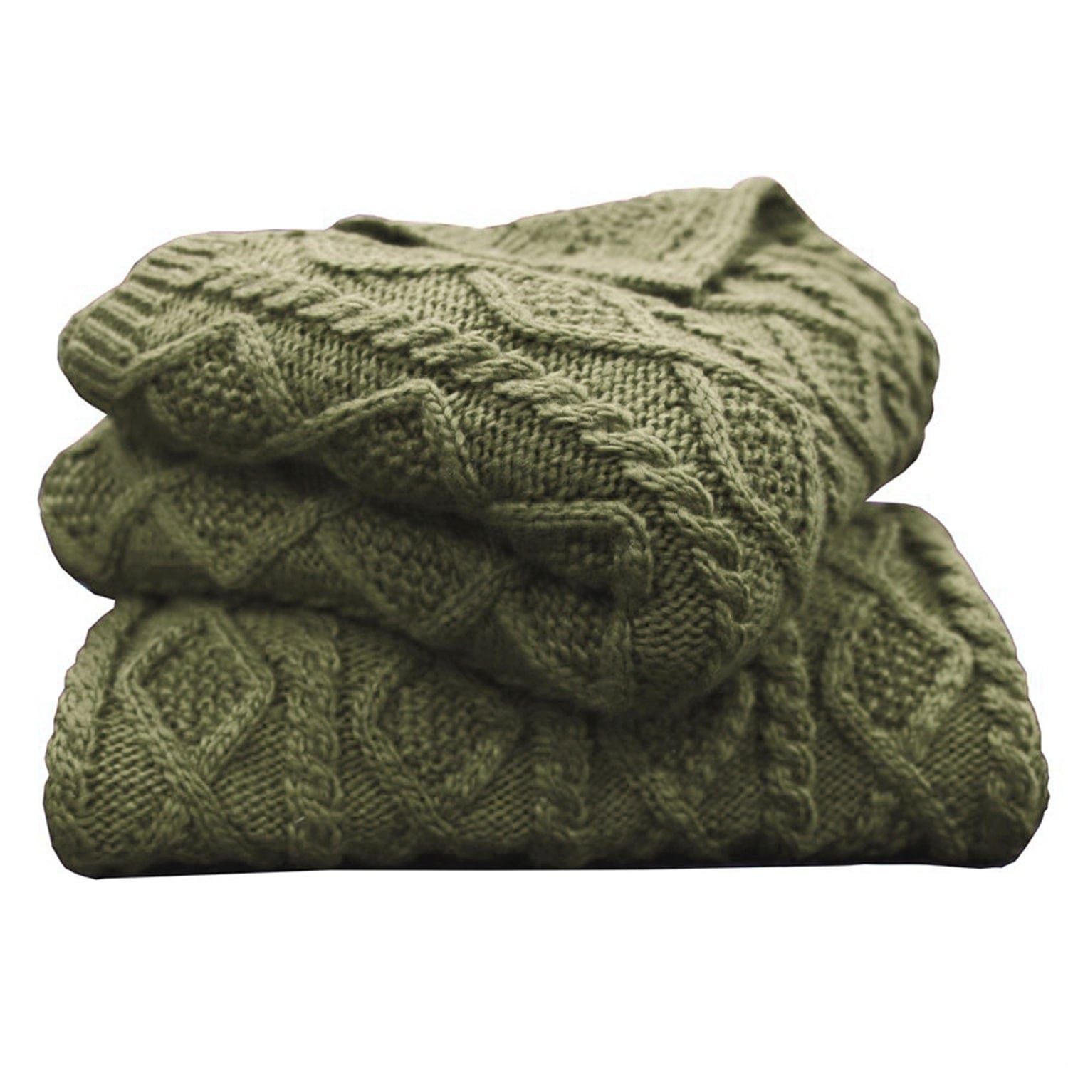 Cable Knit - Soft Wool Throw Blanket - Sage Green