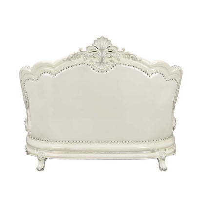 Adara - Loveseat - White PU & Antique White Finish