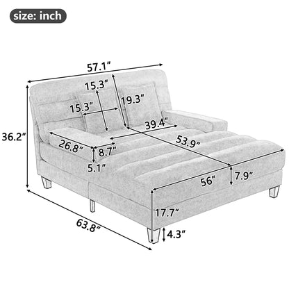 Chaise Bed Lounge Sofa Chair With Adjustable Backrest And LED Light Strip - Pink