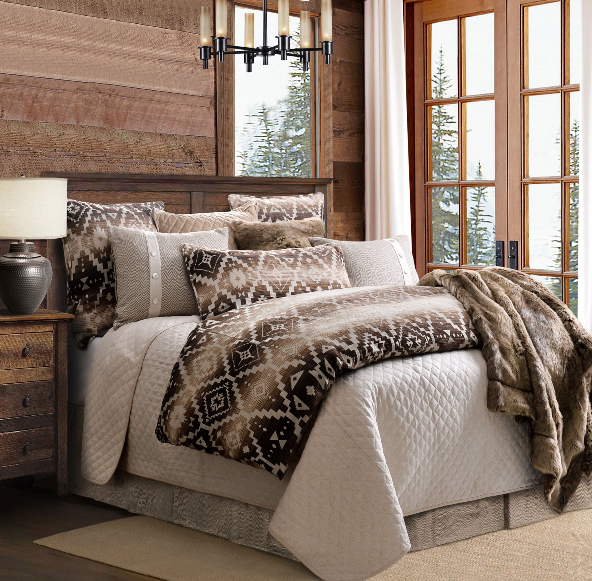 Chalet - Twin Aztec Comforter Set (Set of 2) - White / Brown