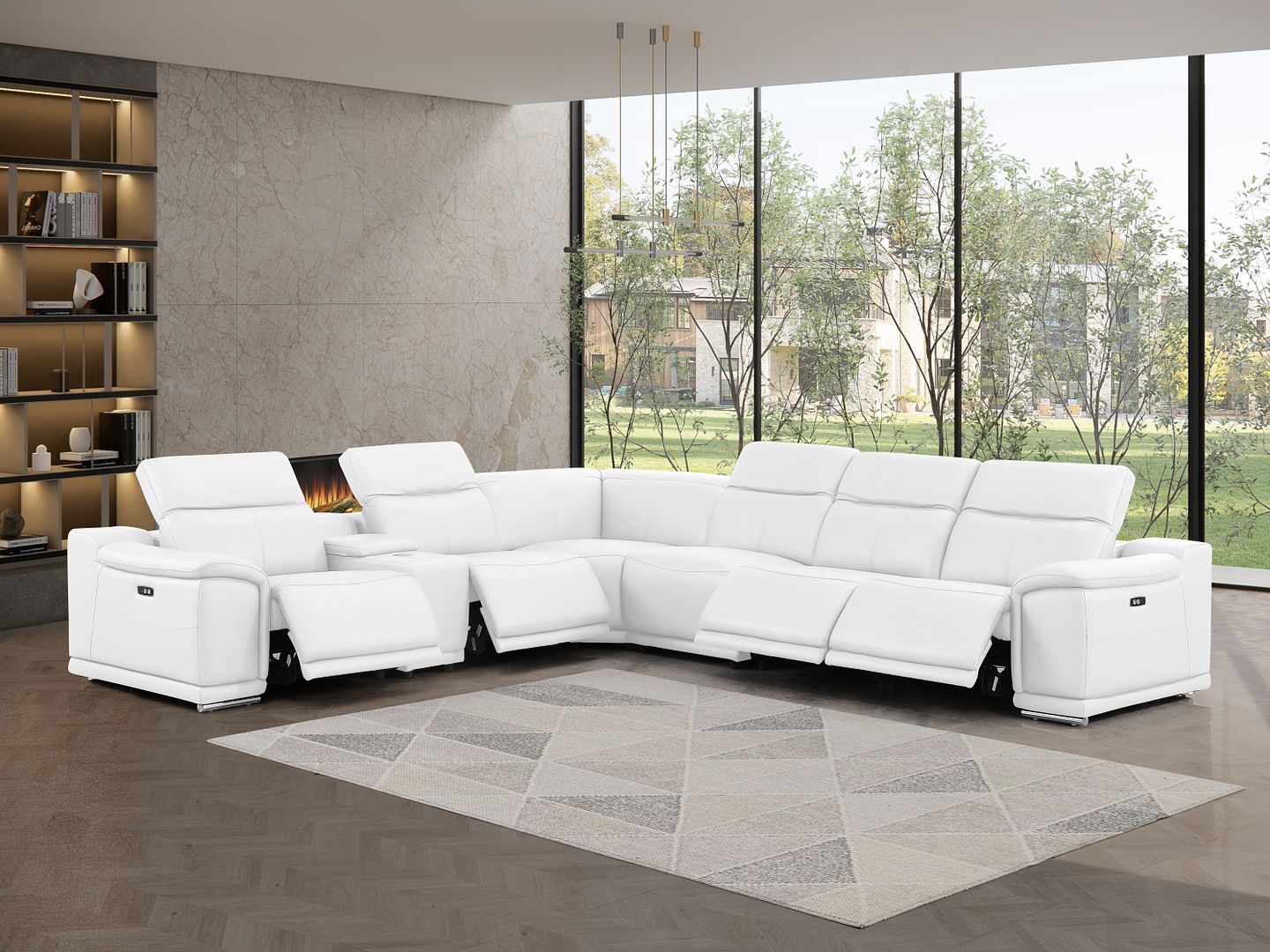 2679 - 7-Piece L-Shaped Power Reclining Sectional In Genuine Leather (4 Recliners)
