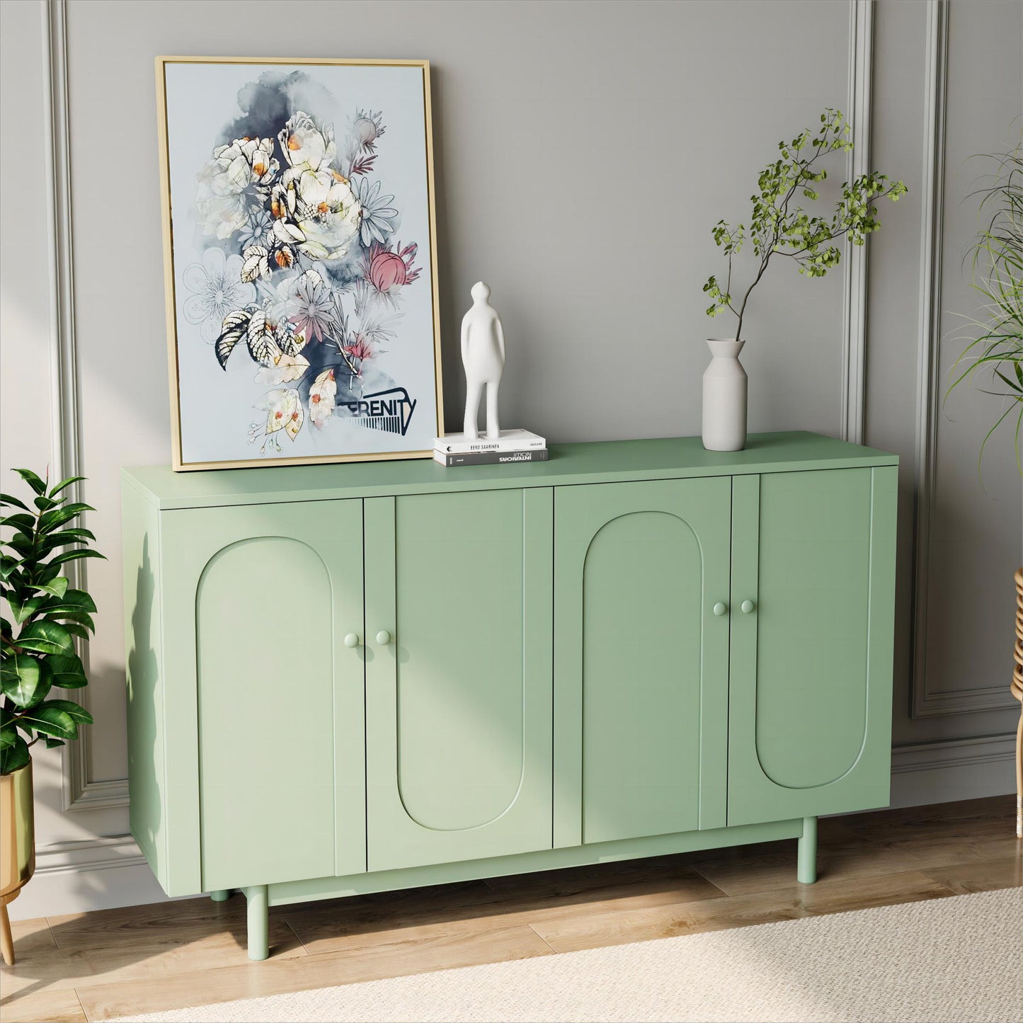 4 Door Intaglio Storage Cabinet - Mint Green