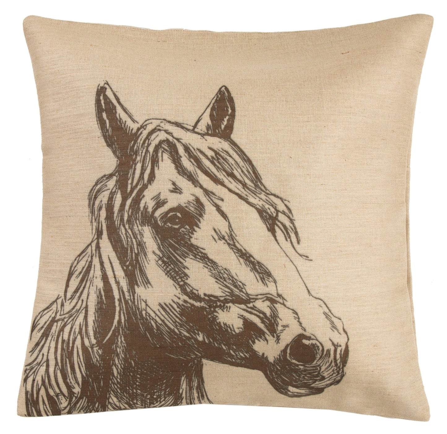 Horse Head - Burlap Throw Pillow - Tan