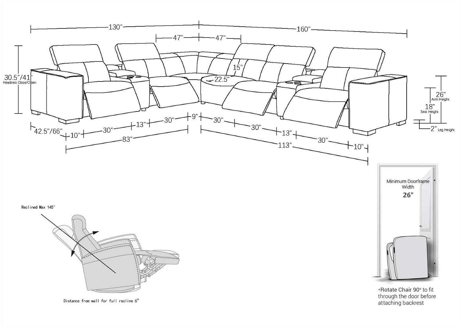 1208 - 8 Piece L Shaped Leather Sectional With 4 Power Recliners & Power Headrests