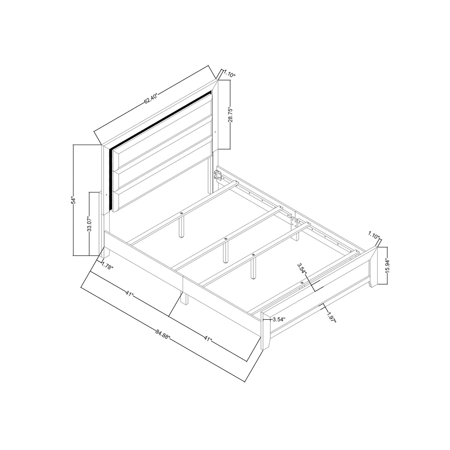 Carlos - Queen Bed With LED - Black
