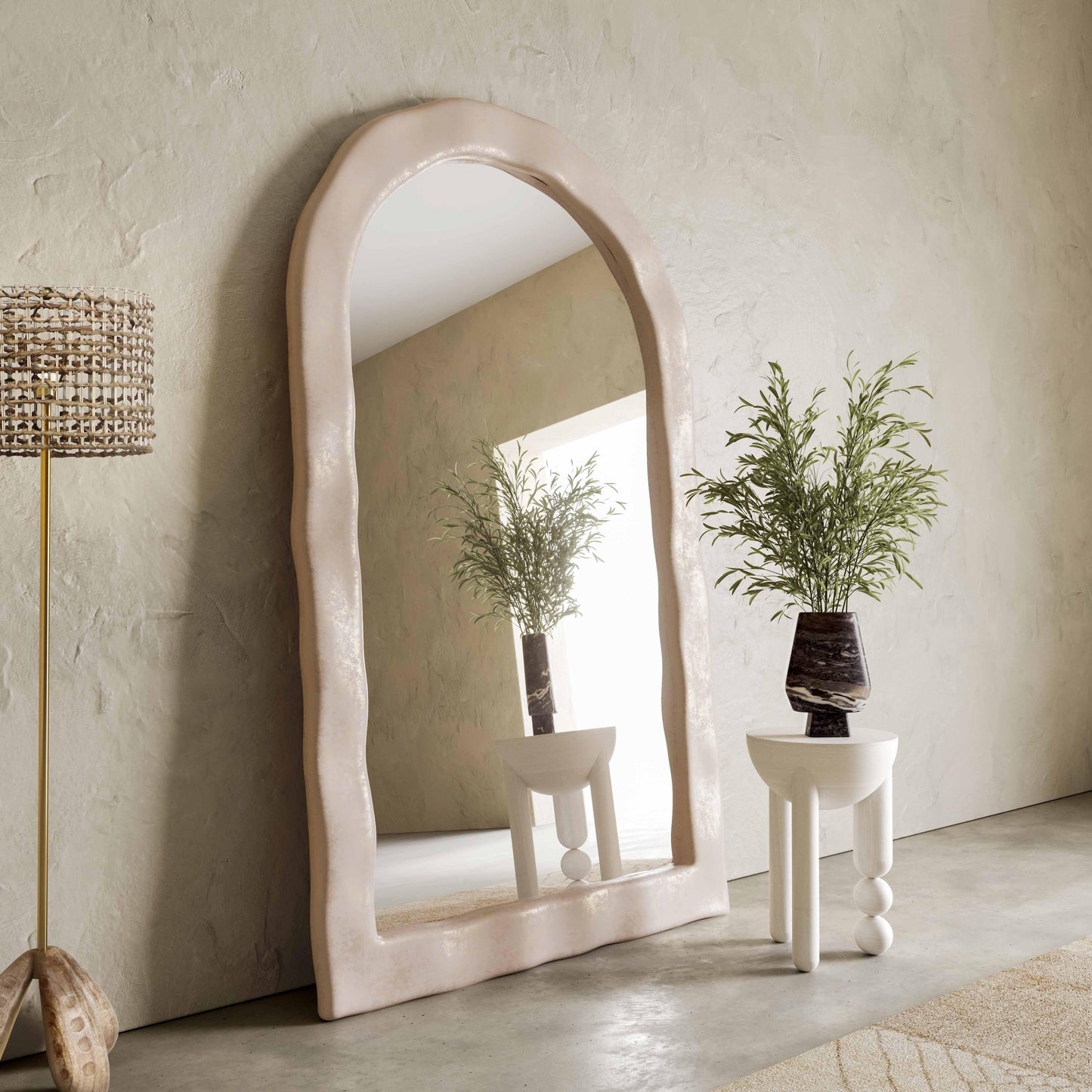 Kaia - Textured Floor Mirror - Cream