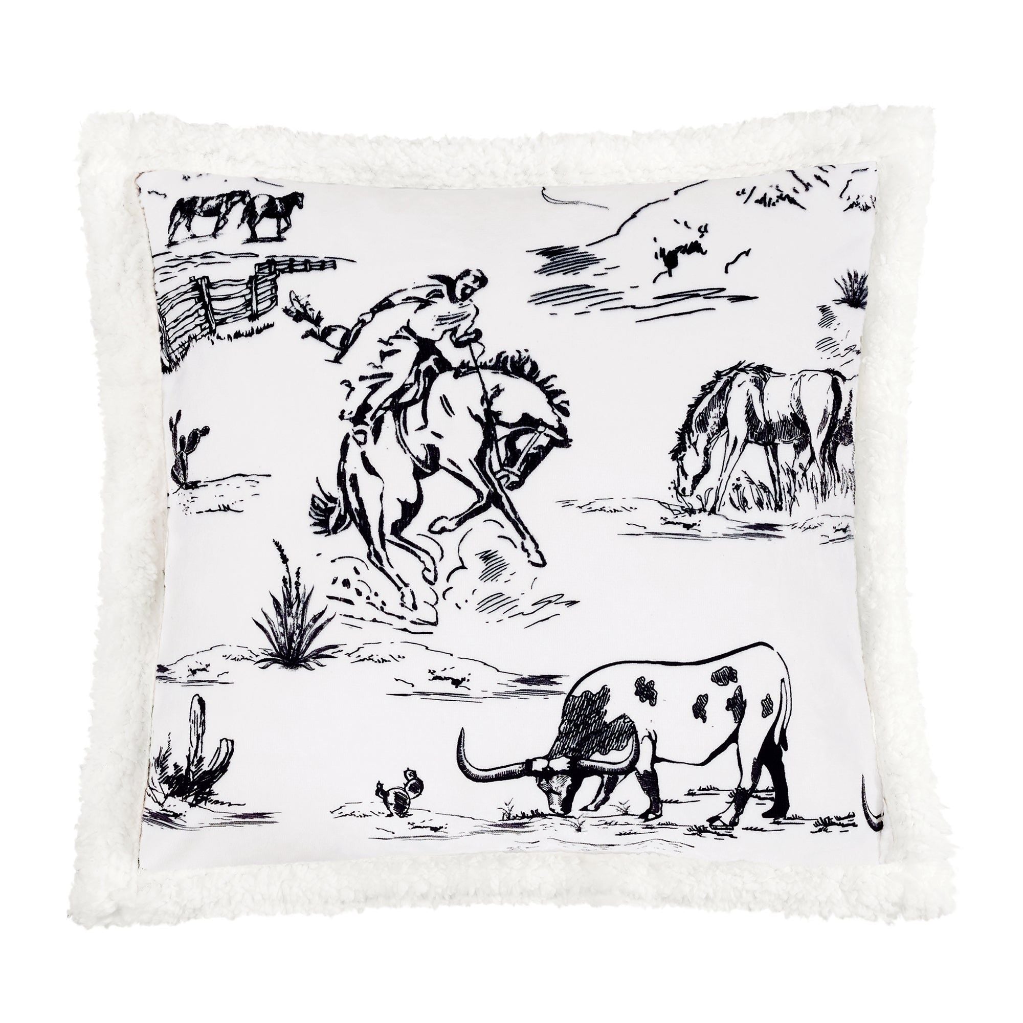 Campfire - Ranch Life Western Toile Campfire Sherpa Pillow - Black