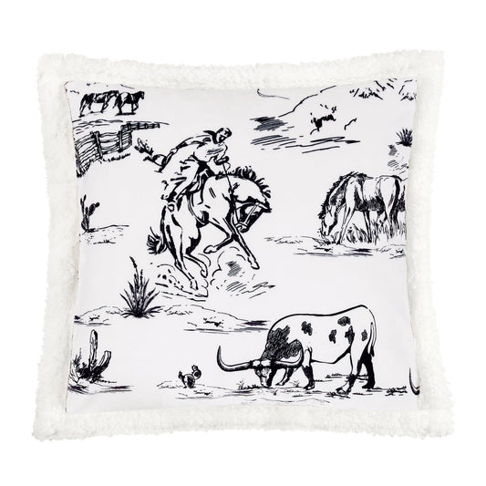 Campfire - Ranch Life Western Toile Campfire Sherpa Pillow 6 Per Carton - Black
