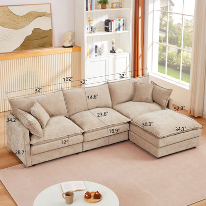Modular L-Shaped Sectional Sofa With Movable Ottoman