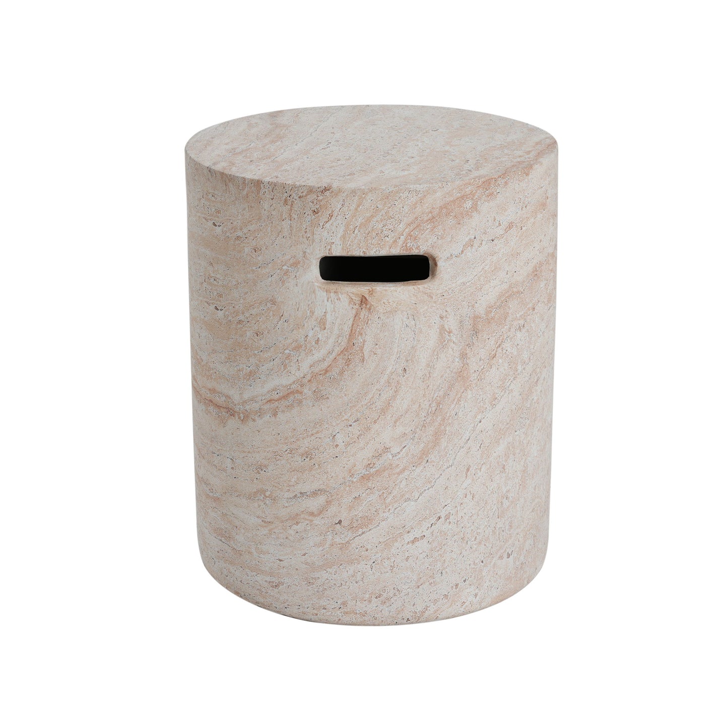 Modern Concrete Side Table With Travertine , Indoor / Outdoor Use - Beige