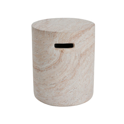 Modern Concrete Side Table With Travertine , Indoor / Outdoor Use - Beige