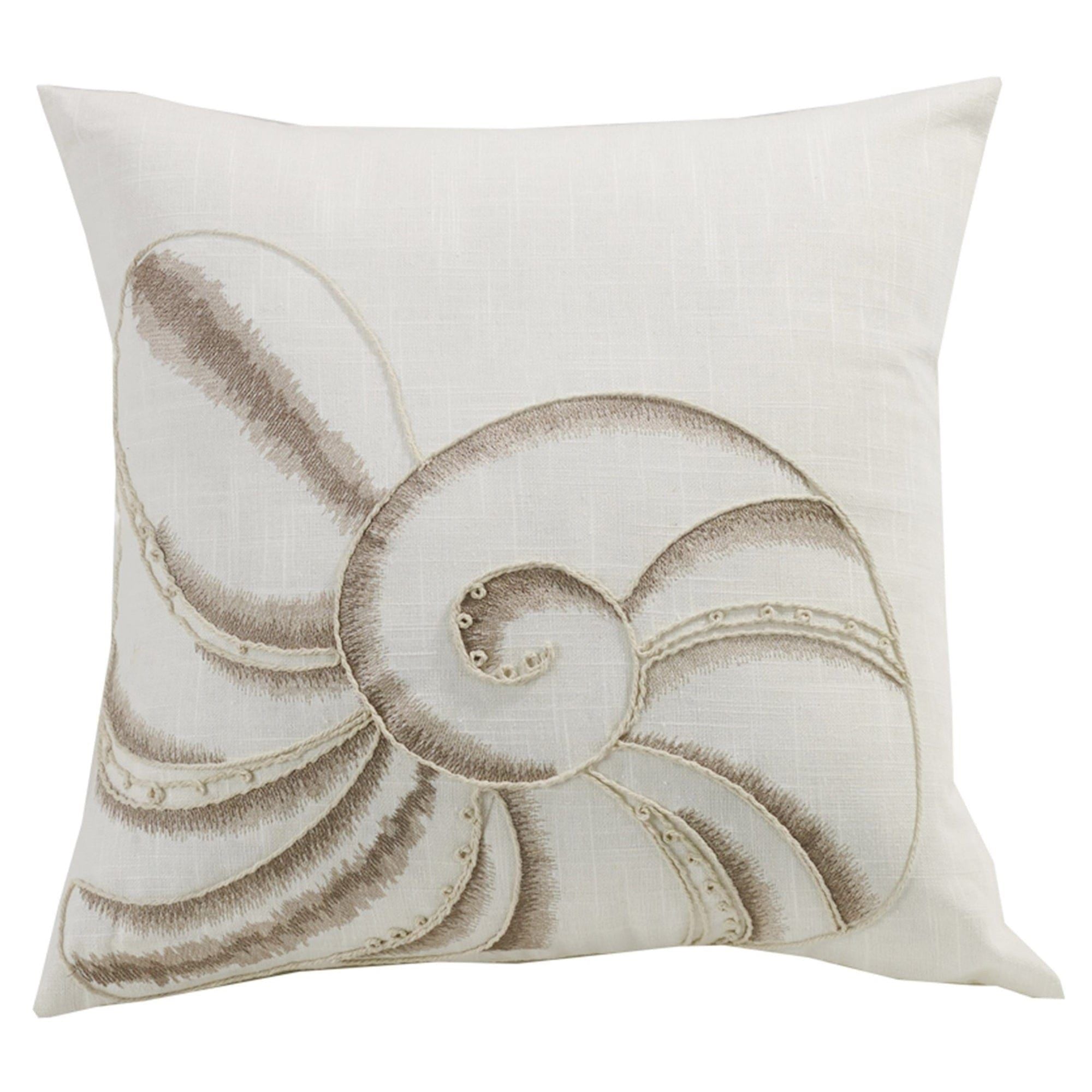 Newport - Seashell Embroidery Throw Pillow - White / Cream