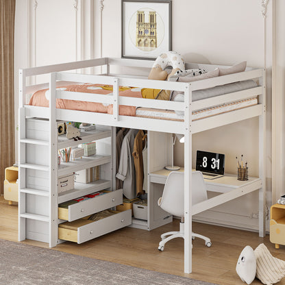 Loft Bed With Built In Wardrobe, Desk, Shelves And Drawers