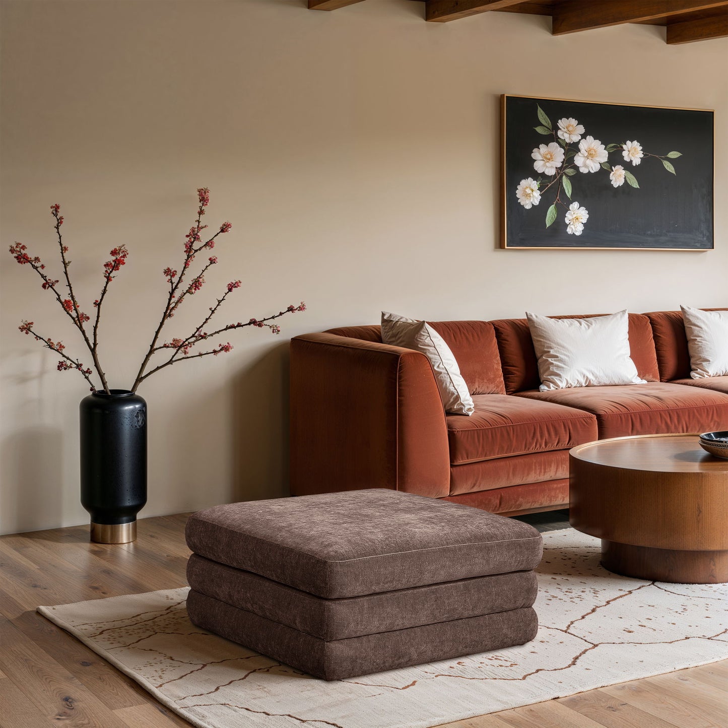 Stellar - Chenille Fabric Upholstered Modular Modular Ottoman