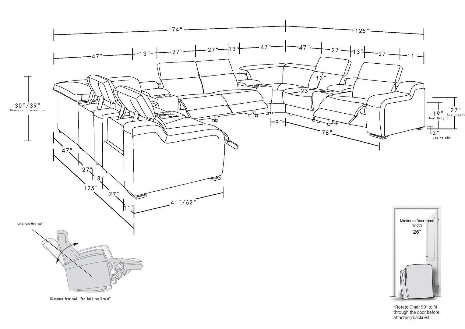 1116 - 12-Piece U-Shaped Sectional Sofa In With 4 Power Recliners & Power Headrests