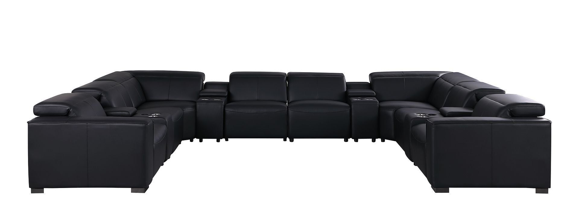 1208 - 12 Piece U Shaped Leather Sectional With 4 Power Recliners & Power Headrest