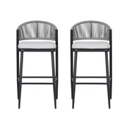 Outdoor Bar Height Metal Frame Counter Stools With Scallop Shaped Backrest & Water Resistant Cushions