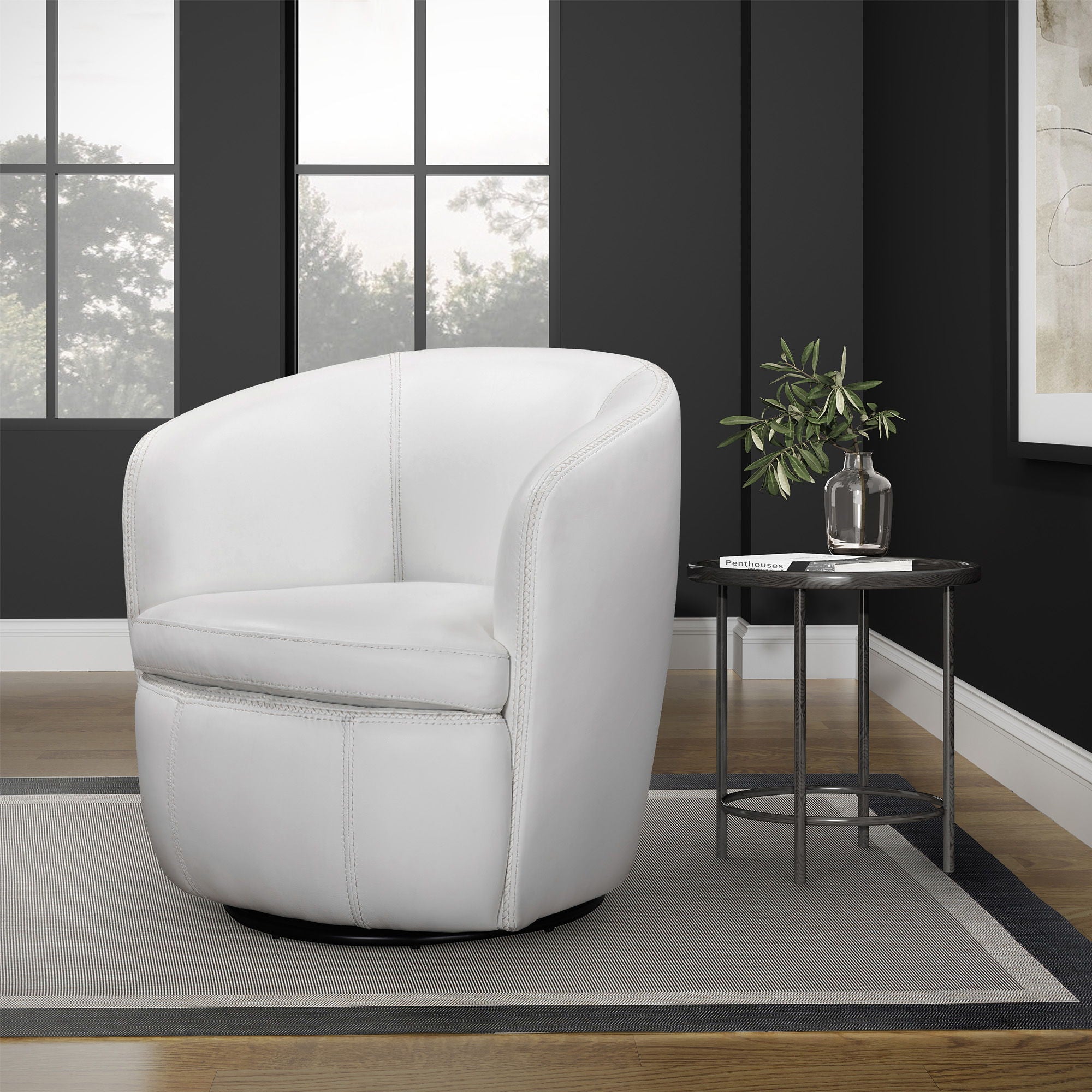 Barolo - 100% Italian Leather Swivel Club Chair (Set of 2)