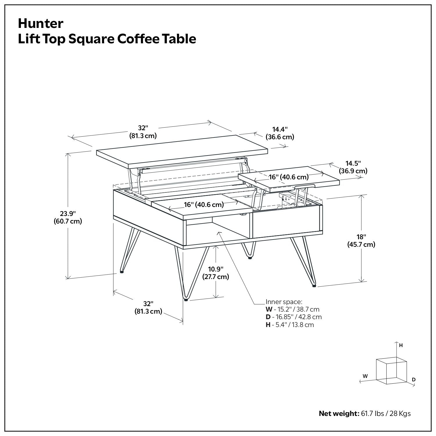 Hunter - Handcrafted Lift Top Coffee Table