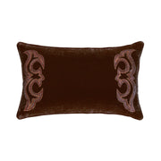 Stella - Boot Stitch Faux Silk Velvet Lumbar Pillow - Copper Brown