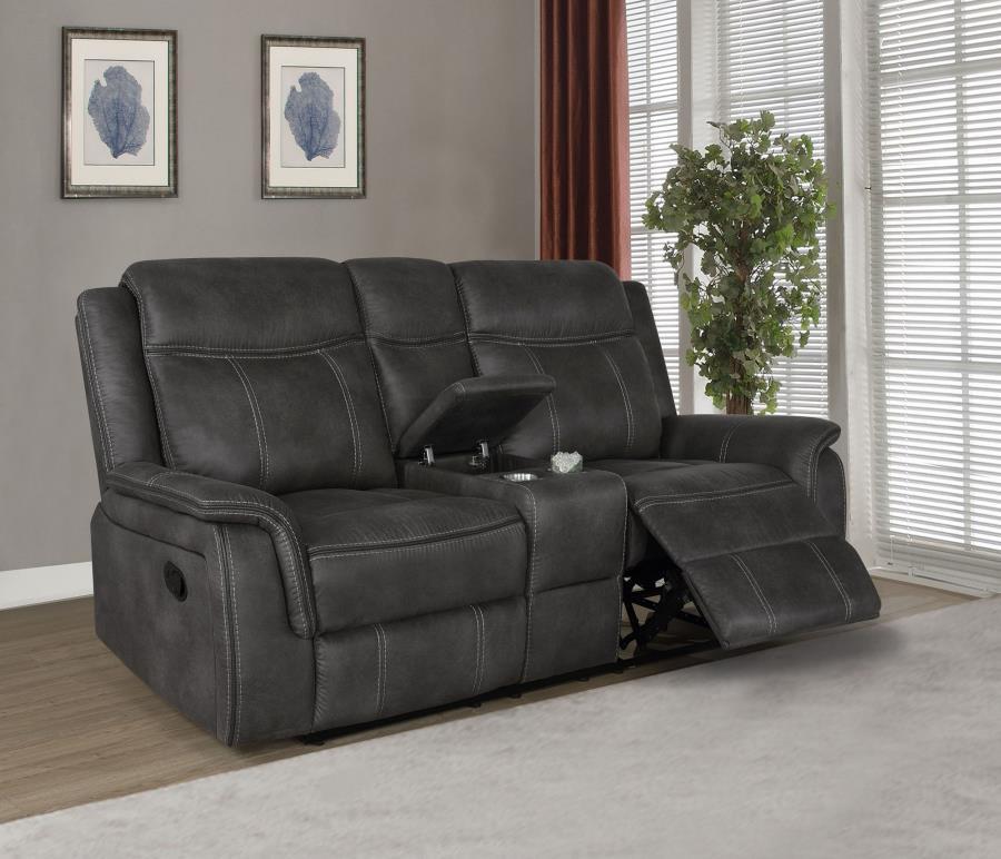 Lawrence - Upholstered Padded Arm Reclining Loveseat - Charcoal