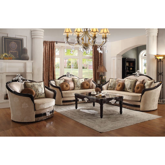 Ernestine - Loveseat - Tan Fabric & Black